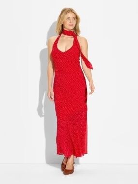 NWT Wild Fable Red Polka Dot Halter Scarf Maxi Dress L